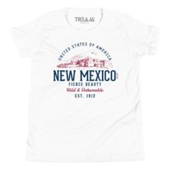 Youth unisex t-shirt with vintage New Mexico state design in retro southwestern colors