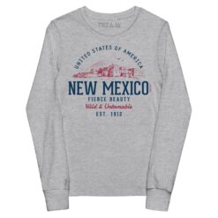 Youth long sleeve shirt displaying retro New Mexico State design with vintage southwestern styling