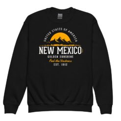 New Mexico youth crewneck sweatshirt with retro state design in warm colors