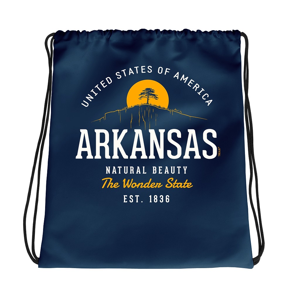 Arkansas Vintage-Style Drawstring Backpack Souvenir by Treaja®