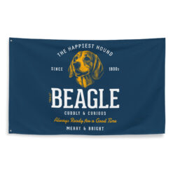 Vintage-style decorative wall flag featuring retro Beagle dog artwork with reinforced grommets for hanging